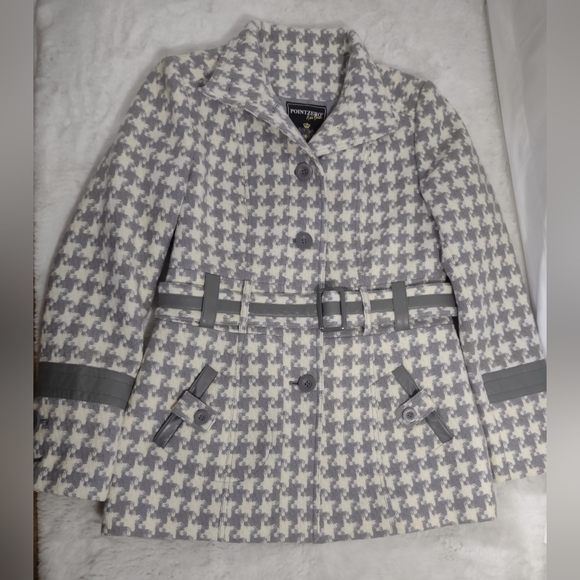 POINTZERO NICOLE BENISTI Women's White/Grey Houndstooth Pea Coat Size Medium - Picture 11 of 13